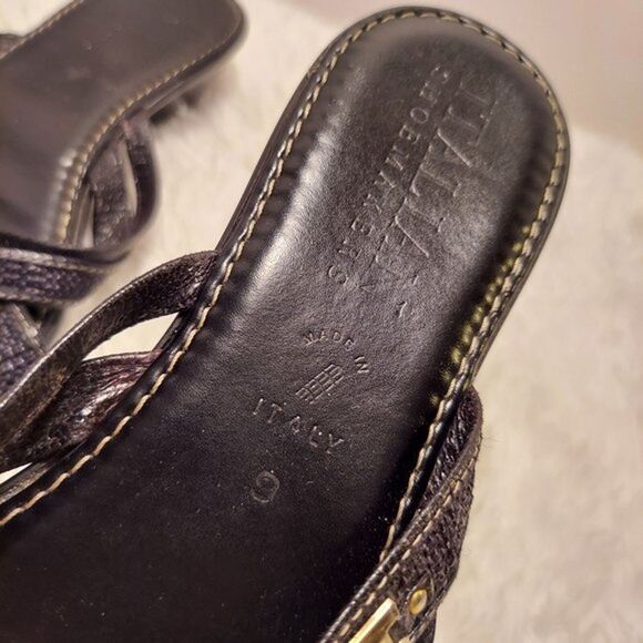 Womens Strappy Sandals Size 9 Made in Italy Black Leather Slip On 1.5" Wedge - Picture 8 of 12